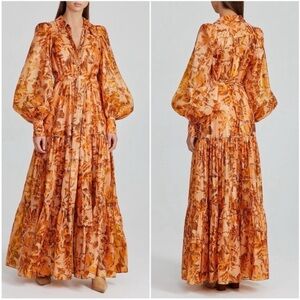 Acler Naples Floral Shimmer Maxi Dress Orange NWT